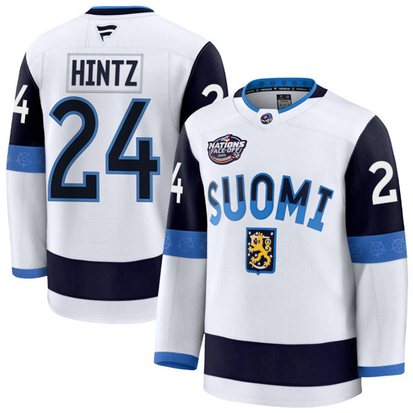 Men's Youth Finland #24 Roope Hintz anatics White 2025 4 Nations Face-Off Premium Jersey