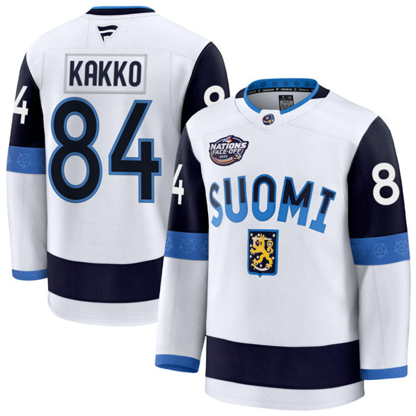 Men's Youth Finland #84 Kaapo Kakko Fanatics White 2025 4 Nations Face-Off Premium Jersey