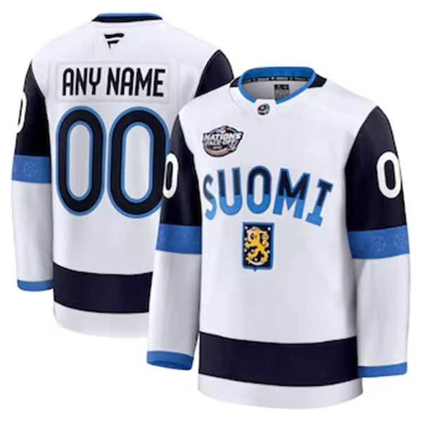 Men's Youth Finland Custom Fanatics White 2025 4 Nations Face-Off Premium Jersey