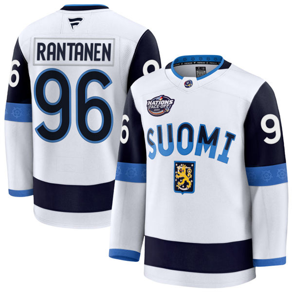Men's Youth Finland #96 Mikko Rantanen Fanatics White 2025 4 Nations Face-Off Premium Jersey