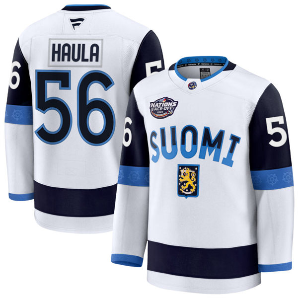 Men's Youth Finland #56 Erik Haula Fanatics White 2025 4 Nations Face-Off Premium Jersey