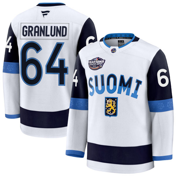 Men's Youth Finland #64 Mikael Granlund Fanatics White 2025 4 Nations Face-Off Premium Jersey