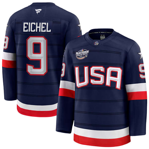 Men's Youth USA #9 Jack Eichel Fanatics Navy 2025 4 Nations Face-Off Premium Jersey