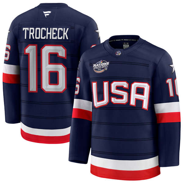 Men's Youth USA #16 Vincent Trocheck Fanatics Navy 2025 4 Nations Face-Off Premium Jersey