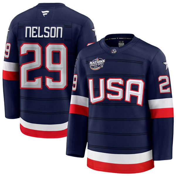 Men's Youth USA #29 Brock Nelson Fanatics Navy 2025 4 Nations Face-Off Premium Jersey