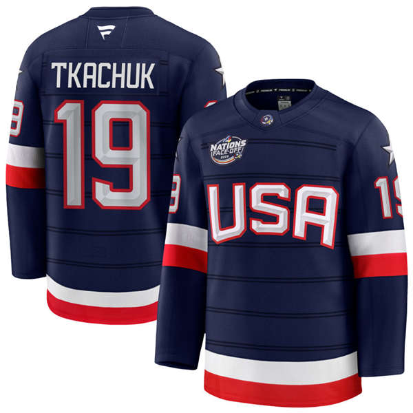 Men's Youth USA #19 Matthew Tkachuk Fanatics Navy 2025 4 Nations Face-Off Premium Jersey