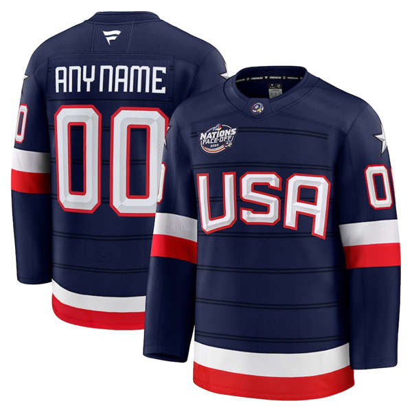 Men's Youth USA Custom Fanatics Navy 2025 4 Nations Face-Off Premium Jersey