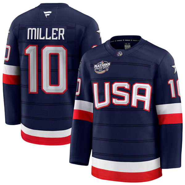 Men's Youth USA #10 J.T. Miller Fanatics Navy 2025 4 Nations Face-Off Premium Jersey