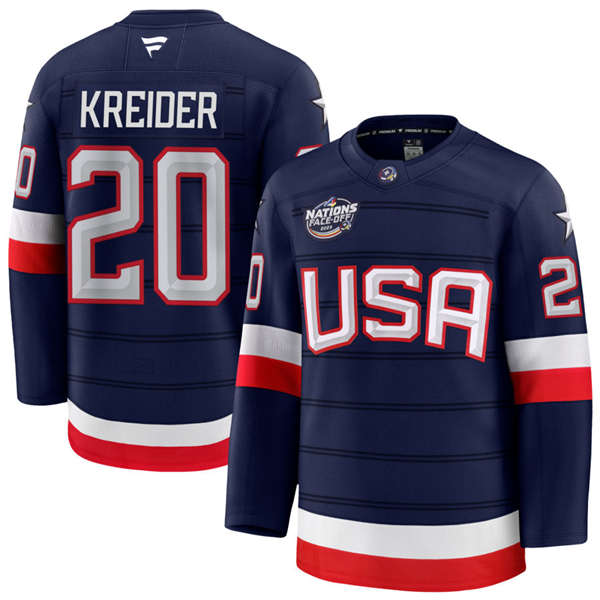 Men's Youth USA #20 Chris Kreider Fanatics Navy 2025 4 Nations Face-Off Premium Jersey