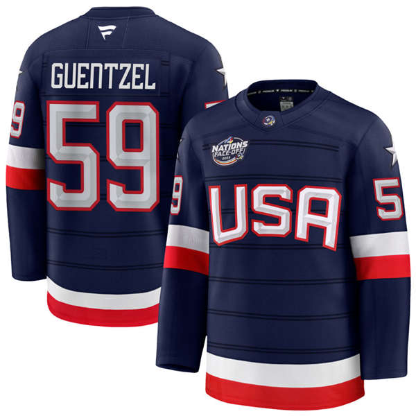 Men's Youth USA #59 Jake Guentzel Fanatics Navy 2025 4 Nations Face-Off Premium Jersey