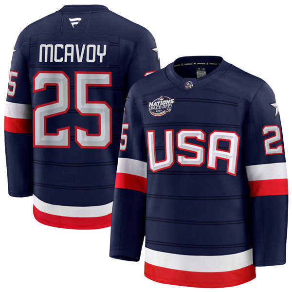 Men's Youth USA #25 Charlie McAvoy Fanatics Navy 2025 4 Nations Face-Off Premium Jersey