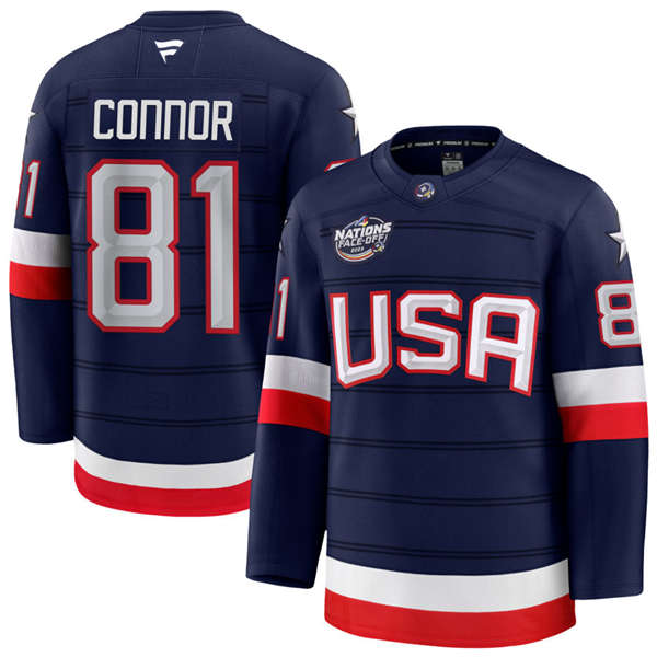Men's Youth USA #81 Kyle Connor Fanatics Navy 2025 4 Nations Face-Off Premium Jersey