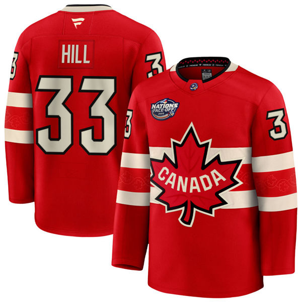 Men's Youth Canada #33 Adin Hill Fanatics Red 2025 4 Nations Face-Off Premium Jersey