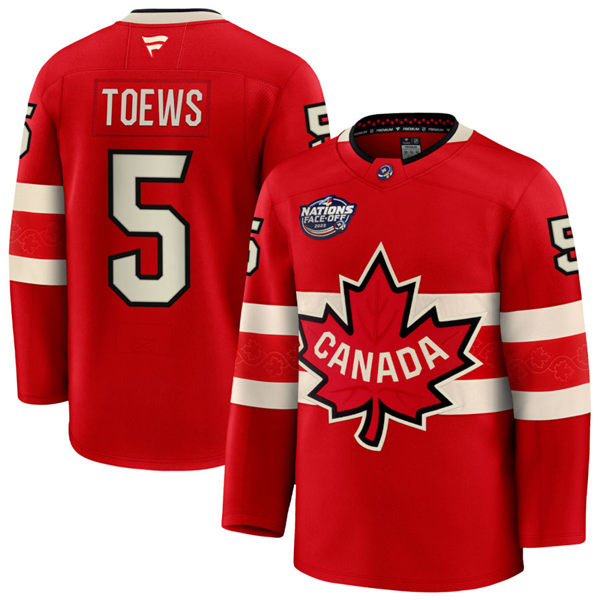 Men's Youth Canada #5 Devon Toews Red 2025 4 Nations Face-Off Premium Jersey