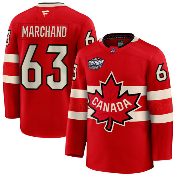Men's Youth Canada #63 Brad Marchand Red 2025 4 Nations Face-Off Premium Jersey