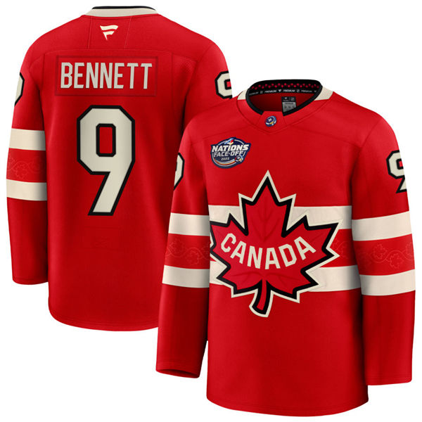 Men's Youth Canada #9 Sam Bennet Red 2025 4 Nations Face-Off Premium Jersey