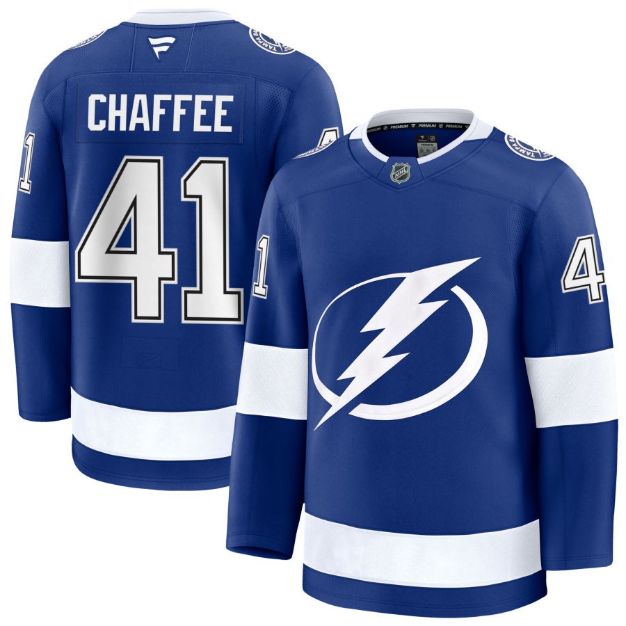 Mens Tampa Bay Lightning #41 Mitchell Chaffee Fanatics Home Blue Premium Player Jersey