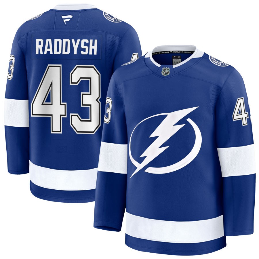 Mens Tampa Bay Lightning #43 Darren Raddysh Fanatics Home Blue Premium Player Jersey