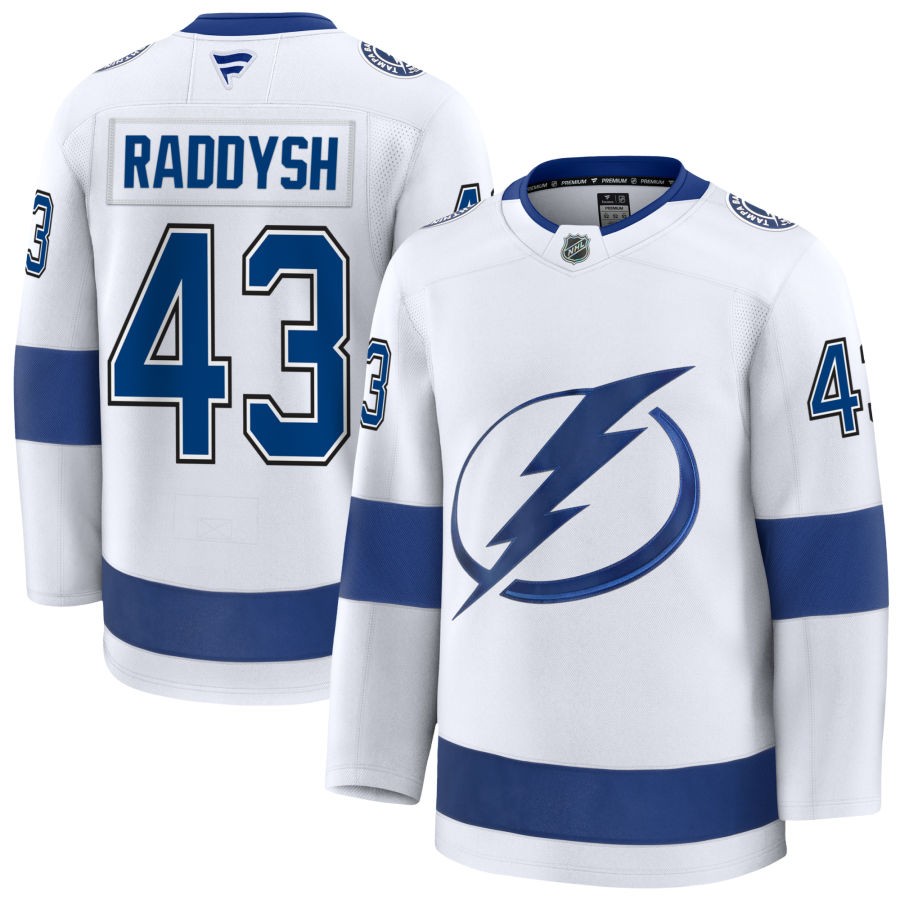 Mens Tampa Bay Lightning #43 Darren Raddysh Fanatics White Away Stitched Player Jersey