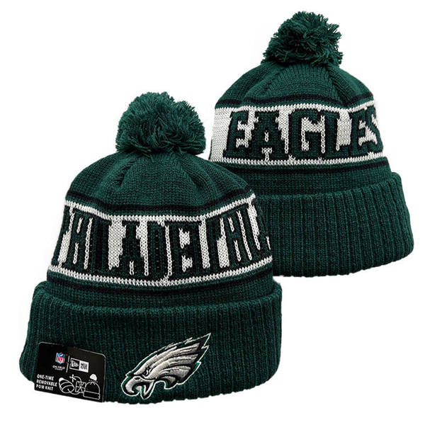 Philadelphia Eagles Dark Green White Cuffed Pom Knit Hat YD3317129