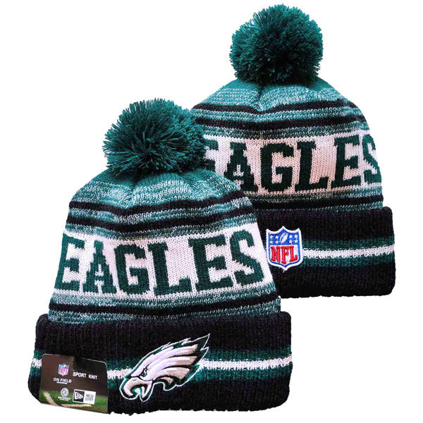 Philadelphia Eagles Green White Cuffed Pom Knit Hat YD3317100