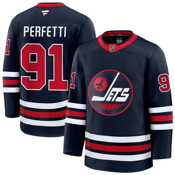 Men's Winnipeg Jets #91 Cole Perfetti Fanatics Navy Alternate Reverse Retro 2.0 Premier Jersey