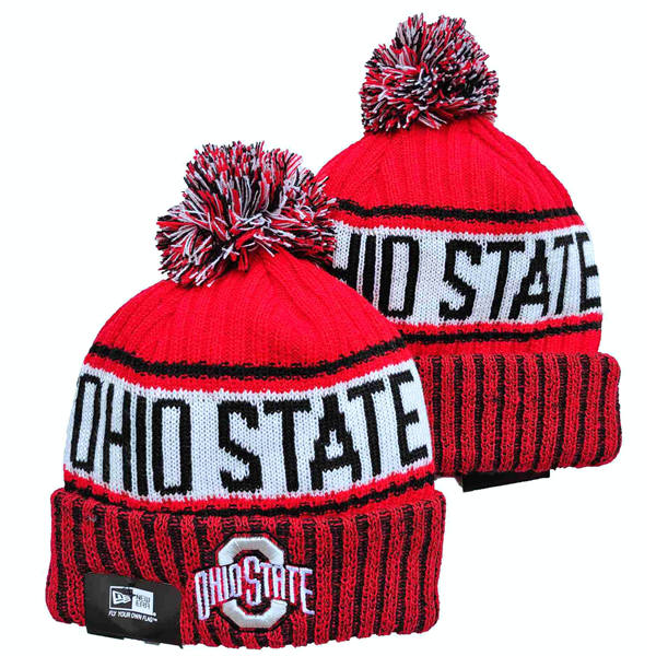 Ohio State Buckeyes Scarlet White Black Cuffed Pom Knit Hat YD660101