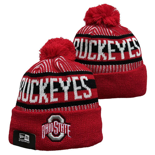 Ohio State Buckeyes Scarlet White Cuffed Pom Knit Hat YD660104