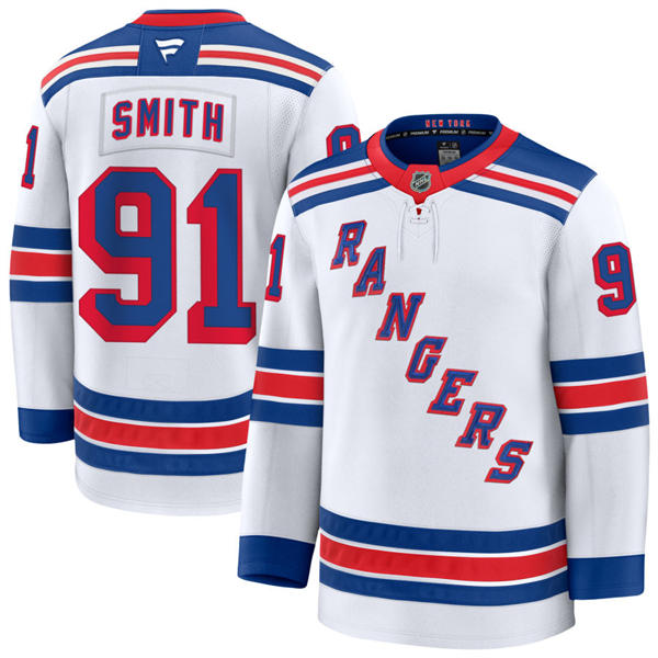 Mens New York Rangers #91 Reilly Smith Fanatics White Away Primegreen Player Jersey