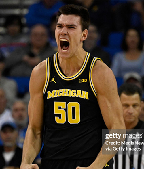 Mens Youth Michigan Wolverines #50 Vladislav Goldin Maize Navy College Basketball Game Jersey