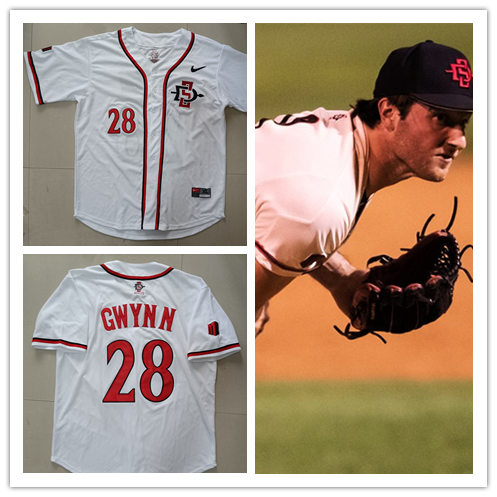 Mens Youth San Diego State Aztecs #28 Tony Gwynn Nike White College Baseball Jersey