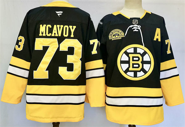 Men's Boston Bruins #73 Charlie McAvoy Fanatics Black Alternate 100th Anniversary Premium Jersey