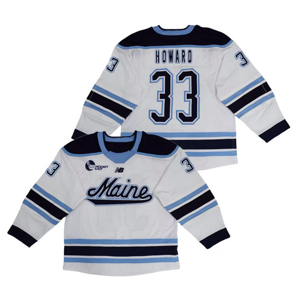 Mens Youth Maine Black Bears #33 Jimmy Howard White College Hockey Game Jersey