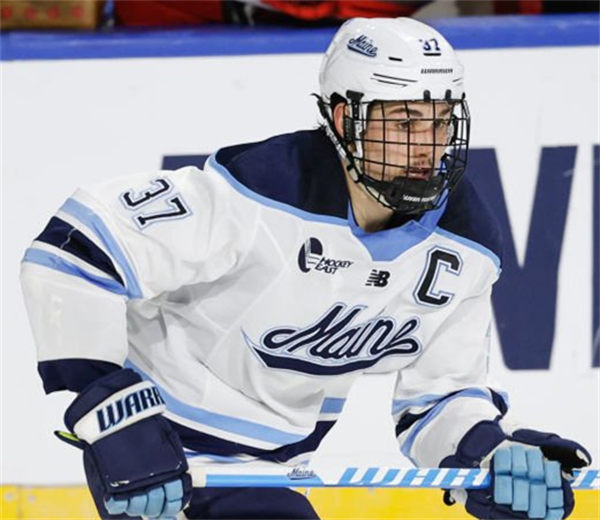 Mens Youth Maine Black Bears #37 David Breazeale White College Hockey Game Jersey