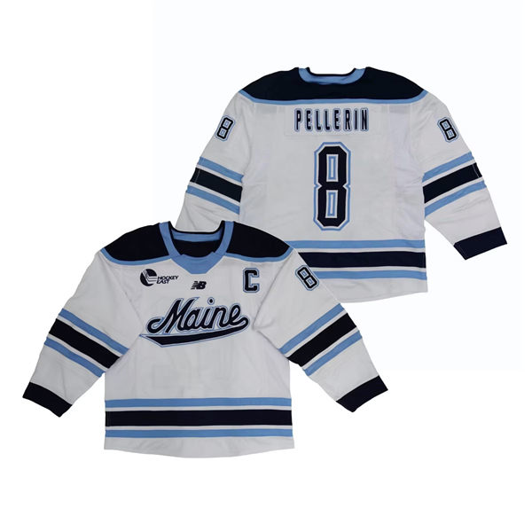 Mens Youth Maine Black Bears #8 Scott Pellerin White College Hockey Game Jersey