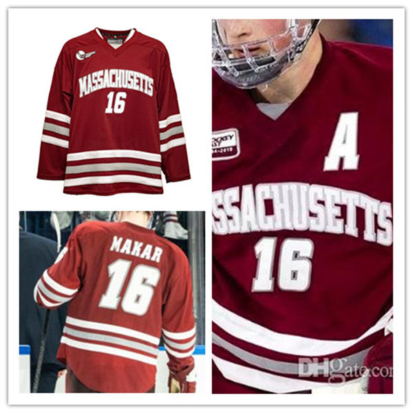 Mens UMass Minutemen #16 Cale Makar 2017-18 Maroon  College Hockey Game Jersey