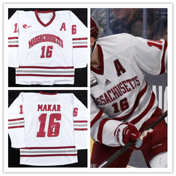 Mens UMass Minutemen #16 Cale Makar 2017-18 White College Hockey Game Jersey