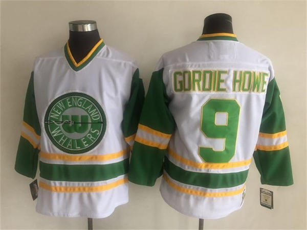 Men's NEW ENGLAND WHALERS #9 GORDIE HOWE 1970's White CCM Vintage Throwback Jersey