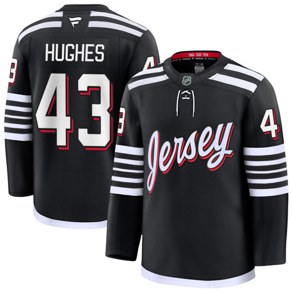 Mens New Jersey Devils #43 Luke Hughes Fanatics  Black Alternate Premier PlayerJersey