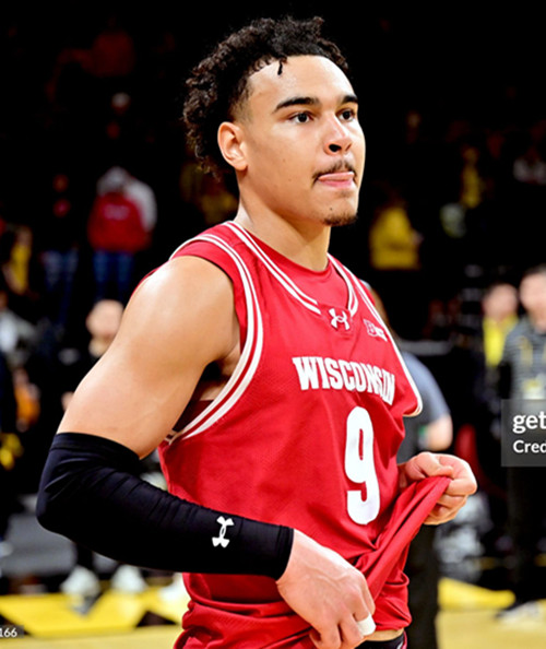 Mens Youth Wisconsin Badgers #9 John Tonje 2025 Red College Basketball Game Jersey