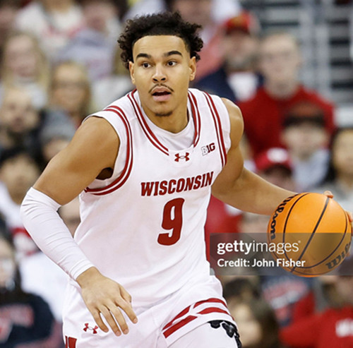 Mens Youth Wisconsin Badgers #9 John Tonje 2025 White College Basketball Game Jersey