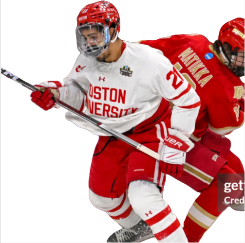 Mens Youth Boston University Terriers #21 Devin Kaplan (A) 2024 White Boston University Hockey Jersey