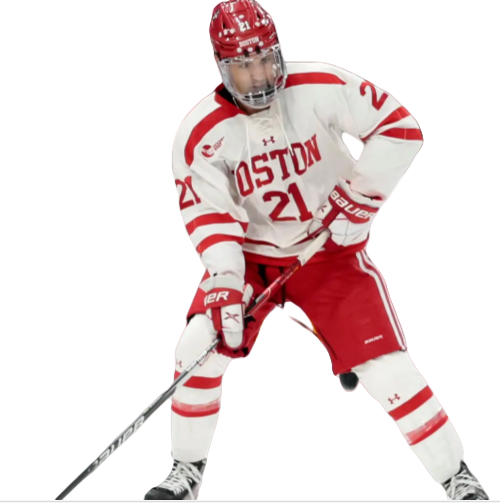 Mens Youth Boston University Terriers #21 Devin Kaplan (A) 2024 White Hockey Jersey