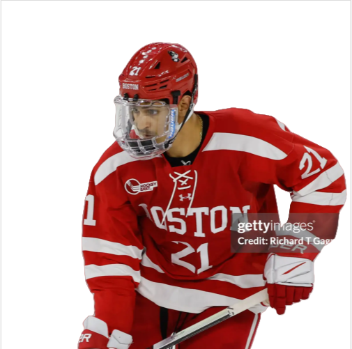 Mens Youth Boston University Terriers #21 Devin Kaplan (A) 2024 Scarlet Hockey Jersey
