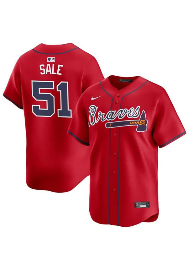 Mens Atlanta Braves #51 Chris Sale Nike Red Alternate  Limited Jersey