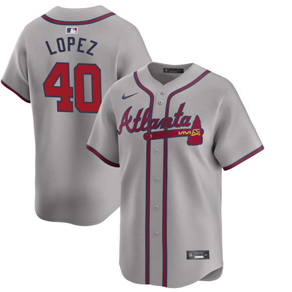 Mens Atlanta Braves #40 Reynaldo Lopez Nike Gray Away Limited Jersey