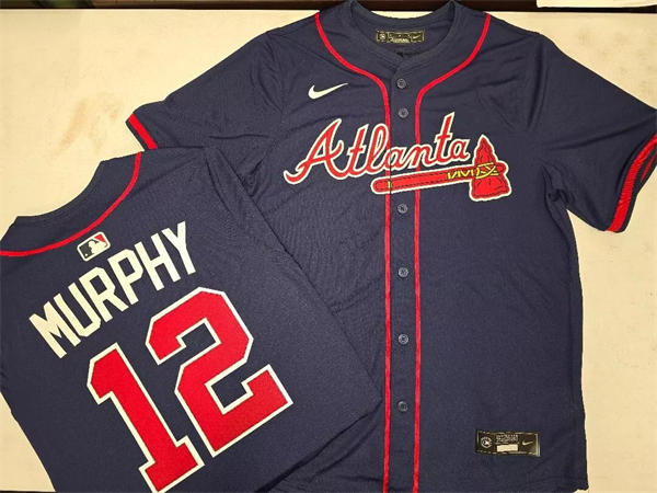 Mens Atlanta Braves #12 Sean Murphy Nike Navy Red Strip Alternate Limited Player Jersey