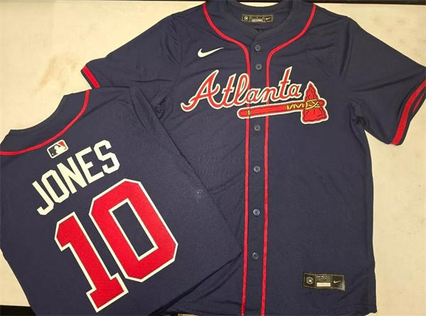 Mens Atlanta Braves Retired Player #10 Chipper Jones Nike Navy Red Strip Alternate Limited Player Jersey