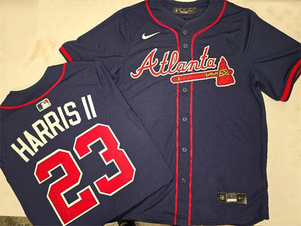 Mens Atlanta Braves #27 Austin Riley Nike Navy Red Strip Alternate Limited Player Jersey