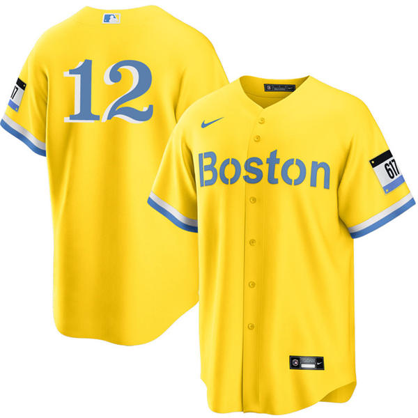 Mens Boston Red Sox #12 Connor Wong Yellow Boston City Connect Jersey